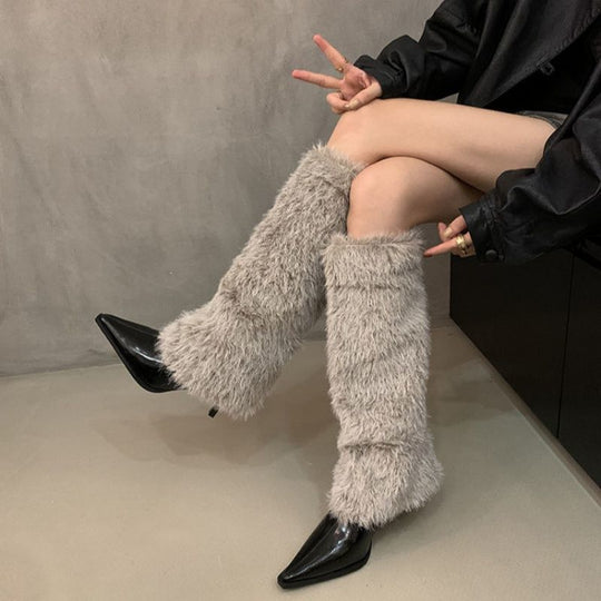 Damen Overknee‑Stiefelstulpen aus kuscheligem Kunstfell mit elastischem Schaft Shop Nory