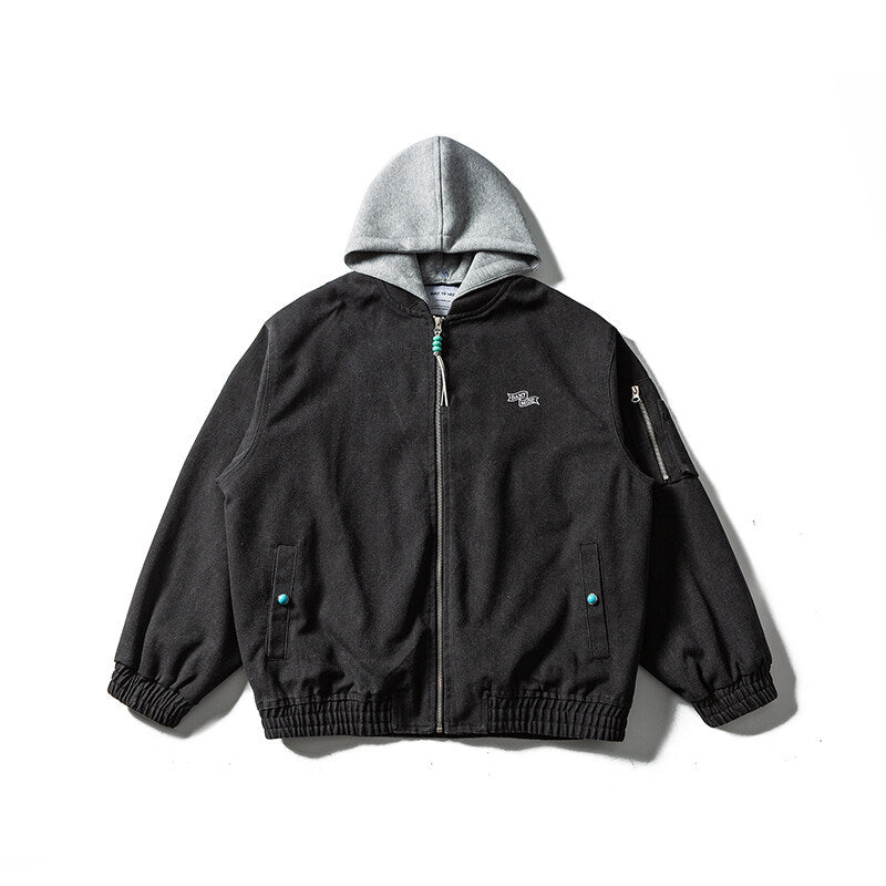 Unisex Oversize Canvas Kapuzenblouson mit Utilityärmeltasche und elastischem Bund Shop Nory