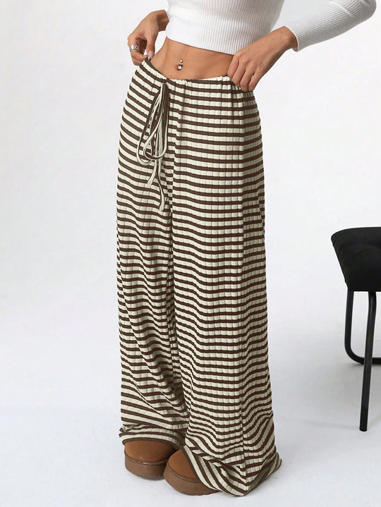Damen Loungewear-Hose mit weitem Bein, geripptem Feinstrick und Kordelzug Shop Nory