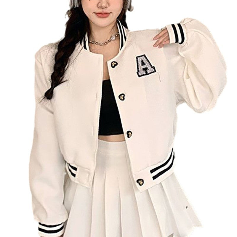 Damen Collegejacke mit gesticktem Emblem und kontrastierenden Aufnähern