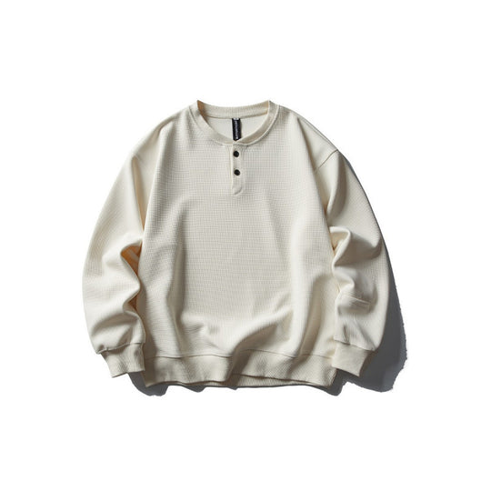 Unisex Waffelstrick-Henley-Sweatshirt im Oversize‑Cut mit Knopfleiste Shop Nory