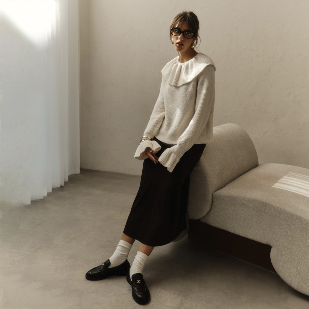 Damen Pullover mit weitem Rollkragen und Volantärmeln Shop Nory