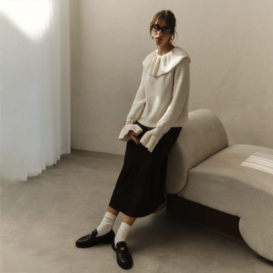 Damen Pullover mit weitem Rollkragen und Volantärmeln Shop Nory