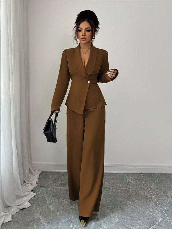 Damen tailliertes Hosenanzug-Set mit asymmetrischem Blazer und weitem Bein Shop Nory