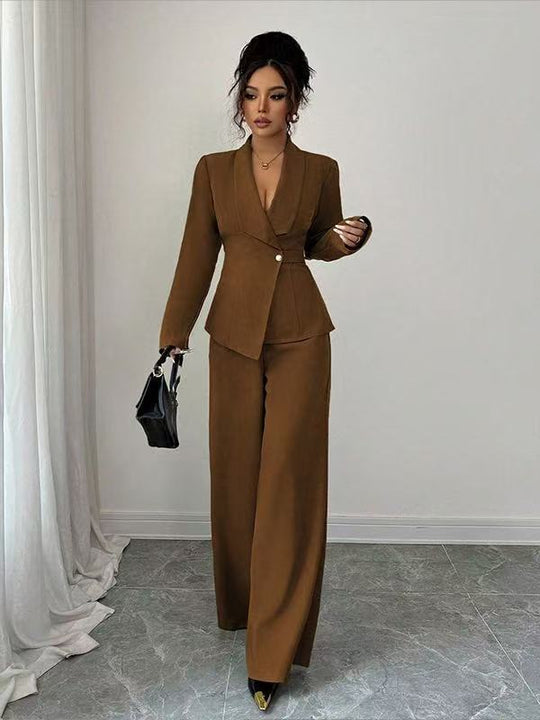 Damen tailliertes Hosenanzug-Set mit asymmetrischem Blazer und weitem Bein Shop Nory