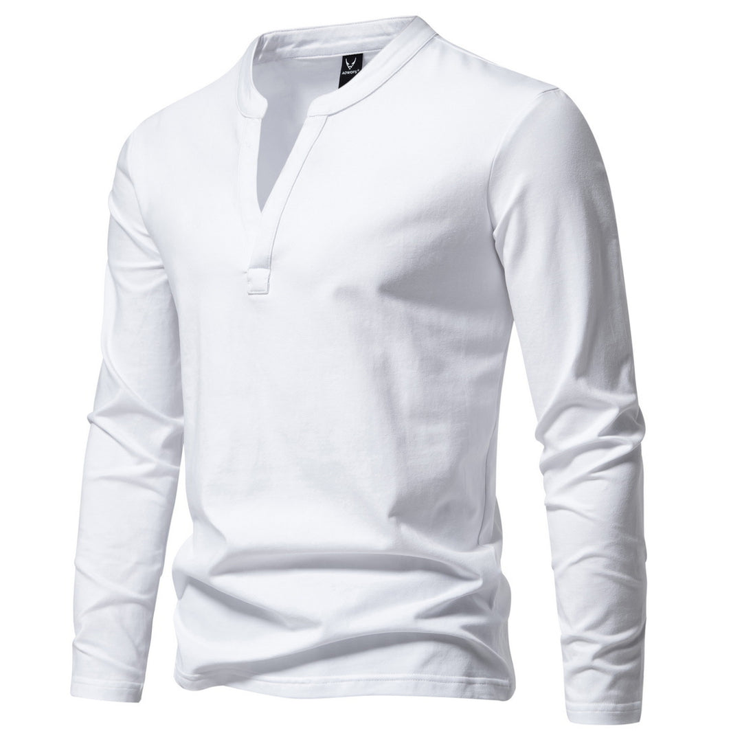 Herren langärmeliges Henleyshirt mit Stehkragen, tiefer V-Öffnung und schmaler Passform Shop Nory