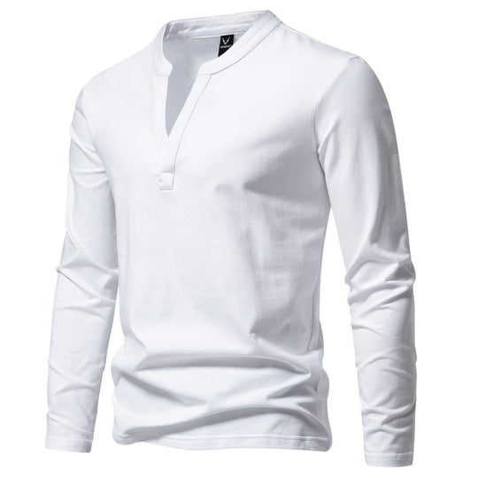 Herren langärmeliges Henleyshirt mit Stehkragen, tiefer V-Öffnung und schmaler Passform Shop Nory