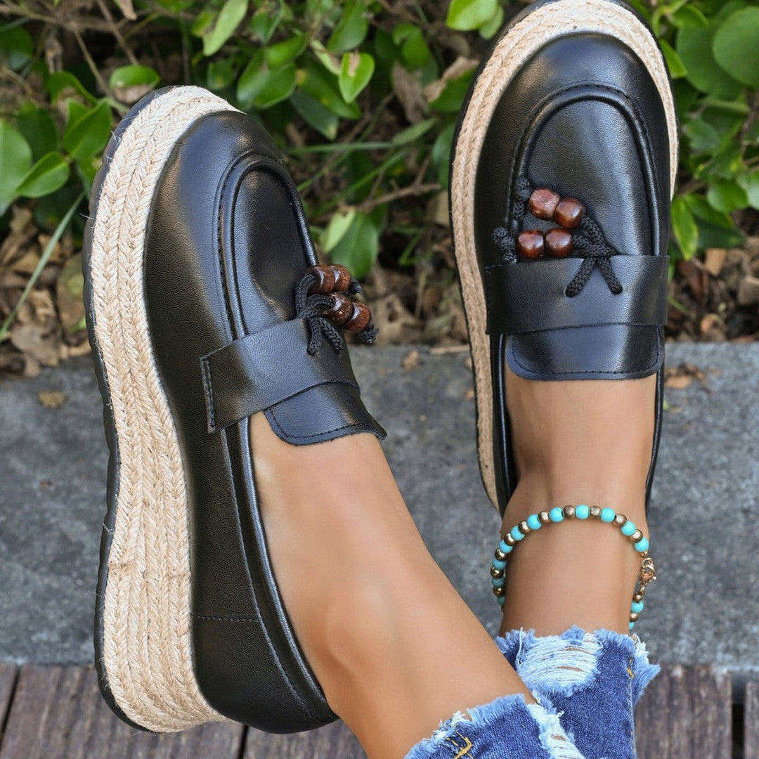 Damen Espadrilles mit modischer Schnürung und geflochtenem Boden