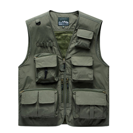 Herren Multifunktionale Outdoor‑Utilityweste mit Mesh‑Rücken, Mehrfach‑Fronttaschen und durchgehendem Reißverschluss Shop Nory