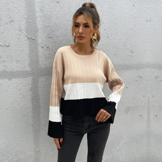 Damen Strickpullover mit Blockstreifen und Rippstruktur Shop Nory
