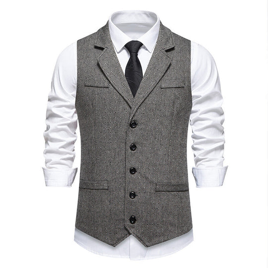 Herren Anzugweste im eleganten Herringbone-Muster mit praktischen Taschen