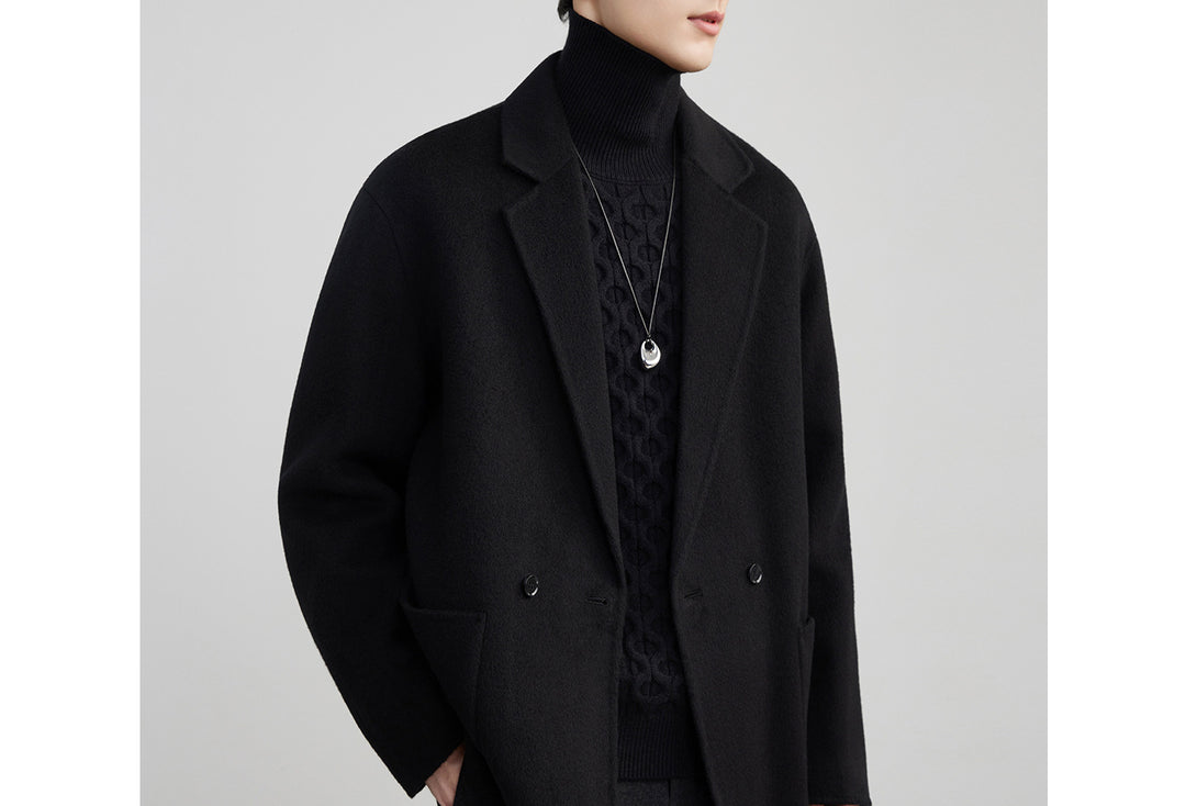 Herren Oversize Doppelknopf-Wollmix-Kurzmantel mit aufgesetzten Taschen Shop Nory