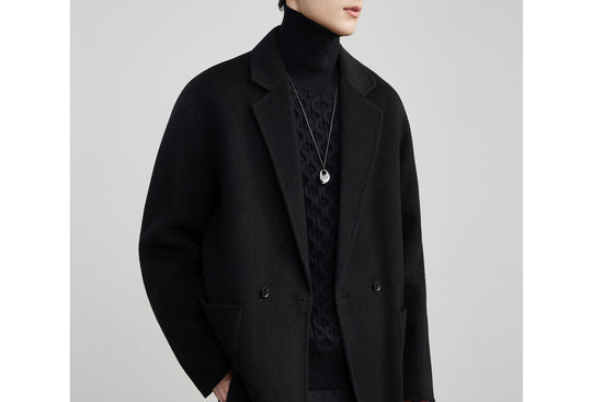 Herren Oversize Doppelknopf-Wollmix-Kurzmantel mit aufgesetzten Taschen Shop Nory