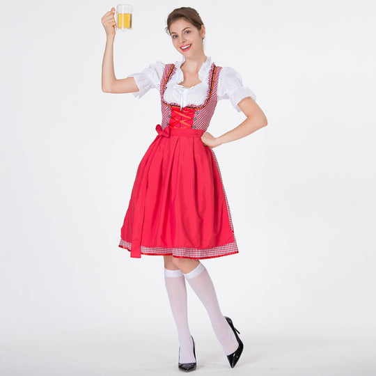 Damen nan karierter Dirndlkleid mit geraffter Schürze und geschnürter Miederfront Shop Nory