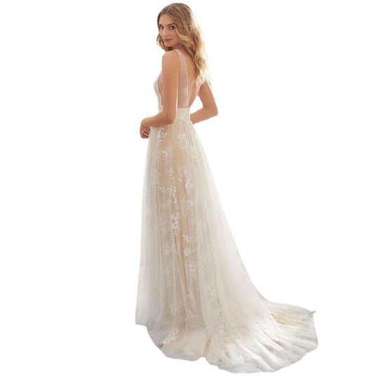 Damen Elegantes Tüll Abendkleid mit floralem Design und transparenter Oberfläche