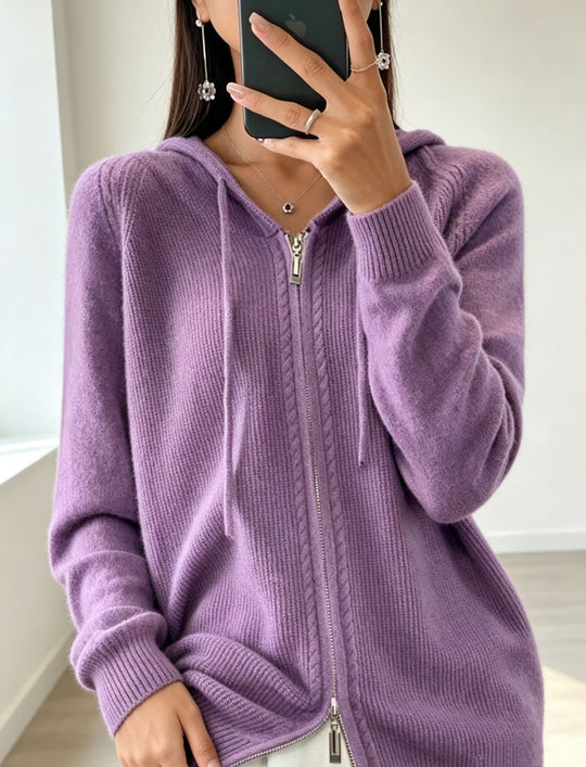 Damen Kapuzen-Cardigan mit Reißverschluss, feinem Feinstrick und gerippten Bündchen Shop Nory