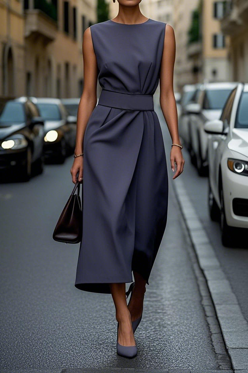 Elegantes Damen Maxikleid mit fließendem Schnitt & Taillengürtel