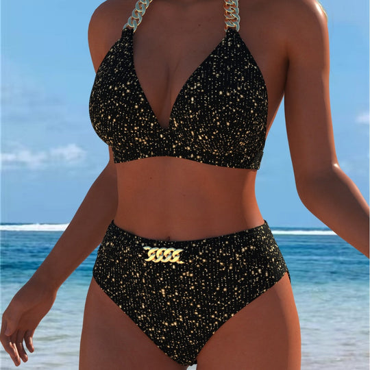 Damen Bikini mit luxuriösem Marmormuster und edlen Details