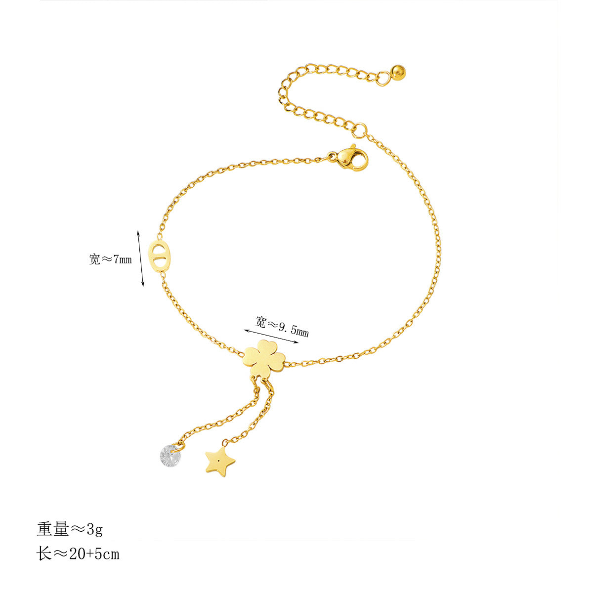 Damen Fußkette mit filigranem Glücksblumen-Design und funkelndem Anhänger Shop Nory
