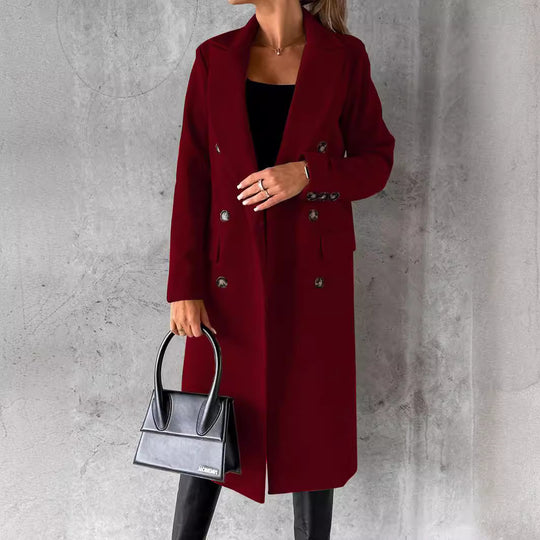 Damen Doppelreihiger Midilanger Wollmantel mit Reverskragen und taillierter Silhouette Shop Nory
