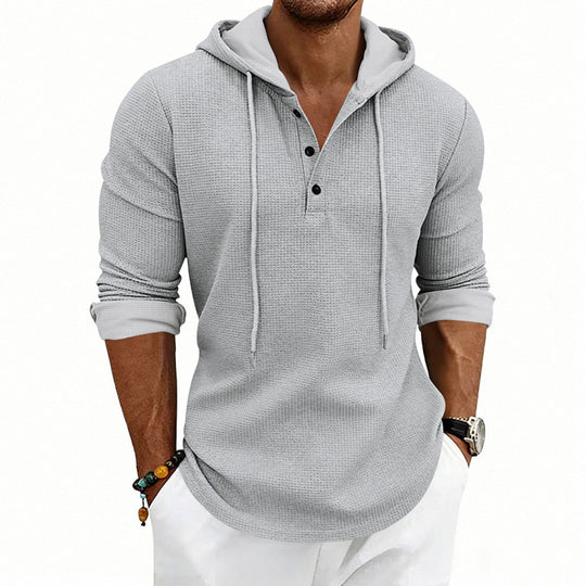 Herren Waffelstrick-Henley-Hoodie mit Knopfleiste und Kapuze Shop Nory