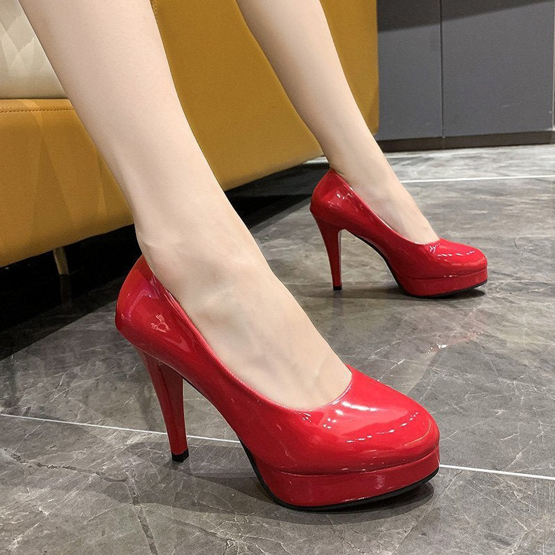 Damen nan Plateau-Pumps mit glänzendem Lack und hohem Stilettoabsatz