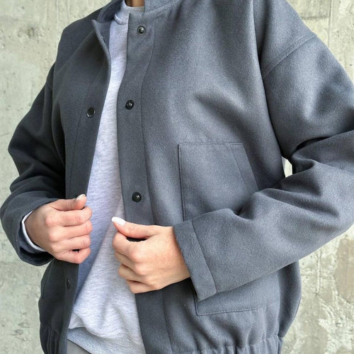 Damen Kurz geschnittene Bomberjacke aus Wollmix mit Druckknopfverschluss und elastischem Saum Shop Nory