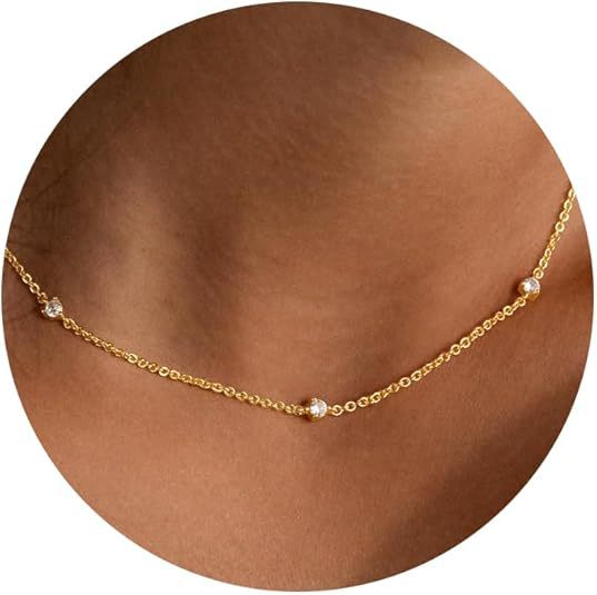 Damen Halskette mit funkelnden Zirkonia-Elementen und filigranem Kettendesign Shop Nory