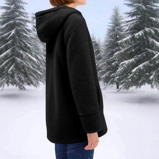 Damen Teddy-Fleece-Mantel mit Kapuze, durchgehendem Reißverschluss und aufgesetzten Taschen Shop Nory