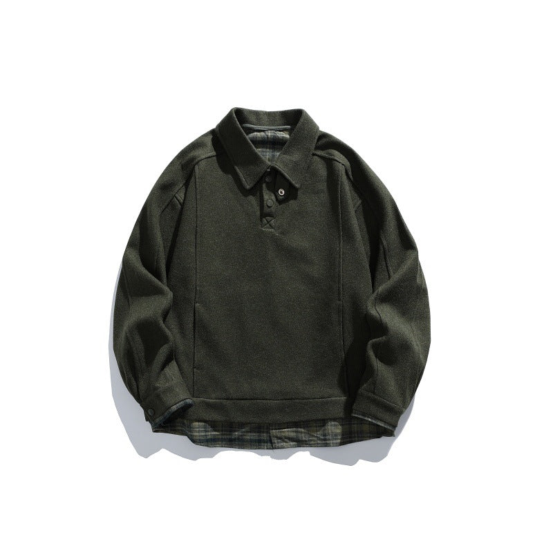 Herren Langärmeliges Polo‑Sweatshirt mit Kentkragen, Knopfleiste und eingearbeitetem Karo‑Layer Shop Nory