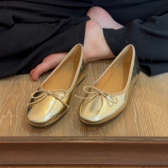 Damen elegante Ballerinas aus hochwertigem Kunstleder mit dekorativem Schleifenakzent