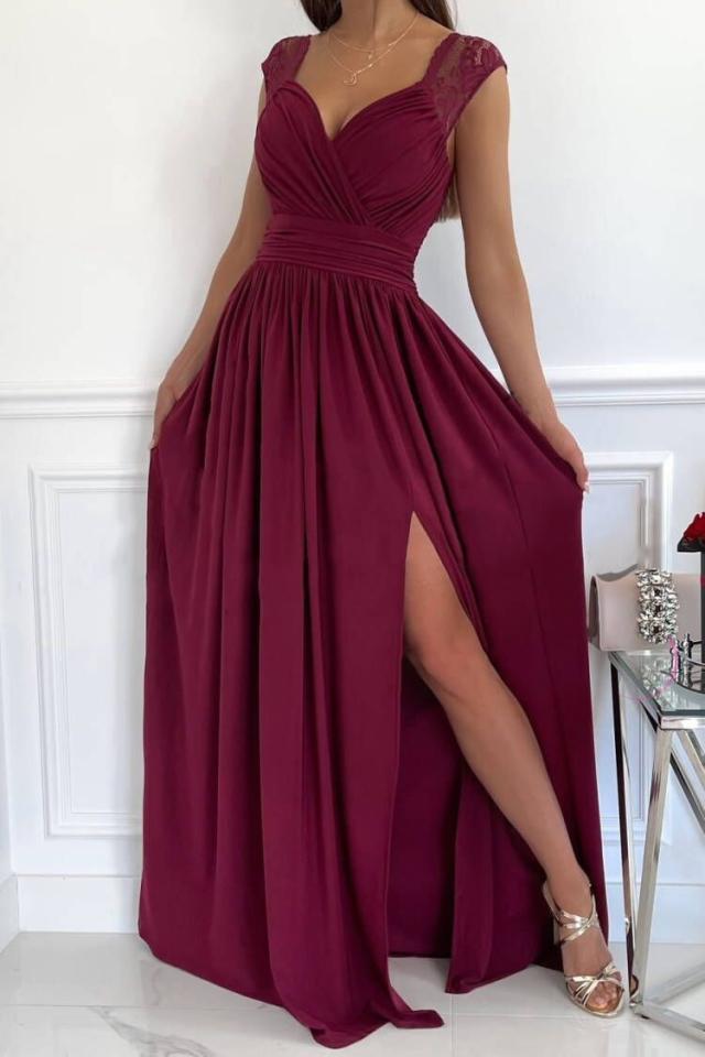 ShopNory | Damen Abendkleid mit elegantem V-Ausschnitt und Rüschendetails