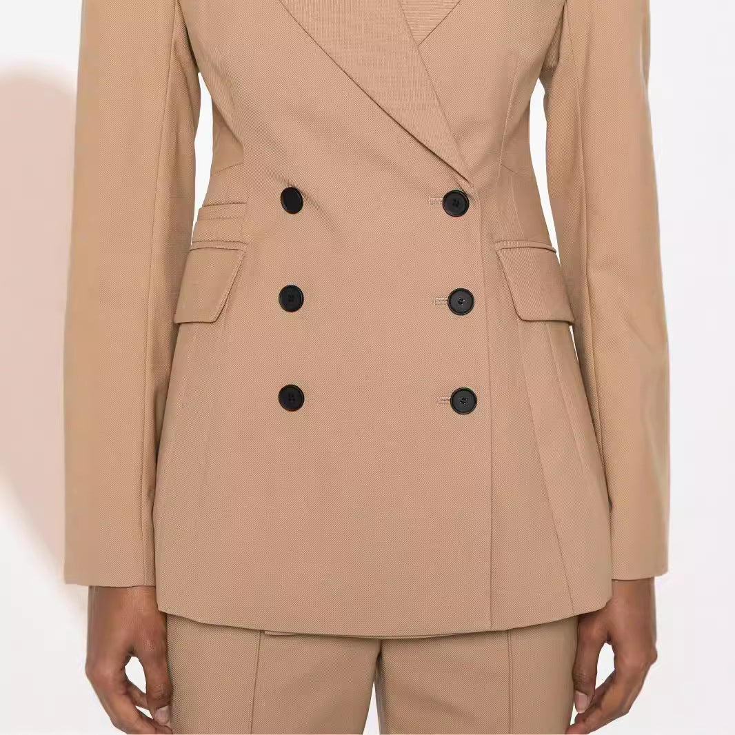 Damen Zweiteiliges tailliertes Doppelreihiges Blazer‑Hosenanzug mit ausgestellter Palazzohose Shop Nory