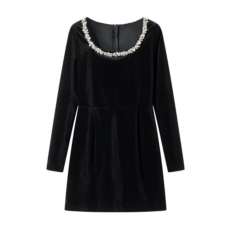 Damen Samtkleid mit taillierter Korsage, quadratischem Ausschnitt und floraler Zierkante Shop Nory