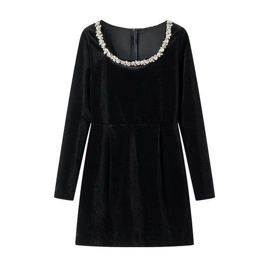 Damen Samtkleid mit taillierter Korsage, quadratischem Ausschnitt und floraler Zierkante Shop Nory