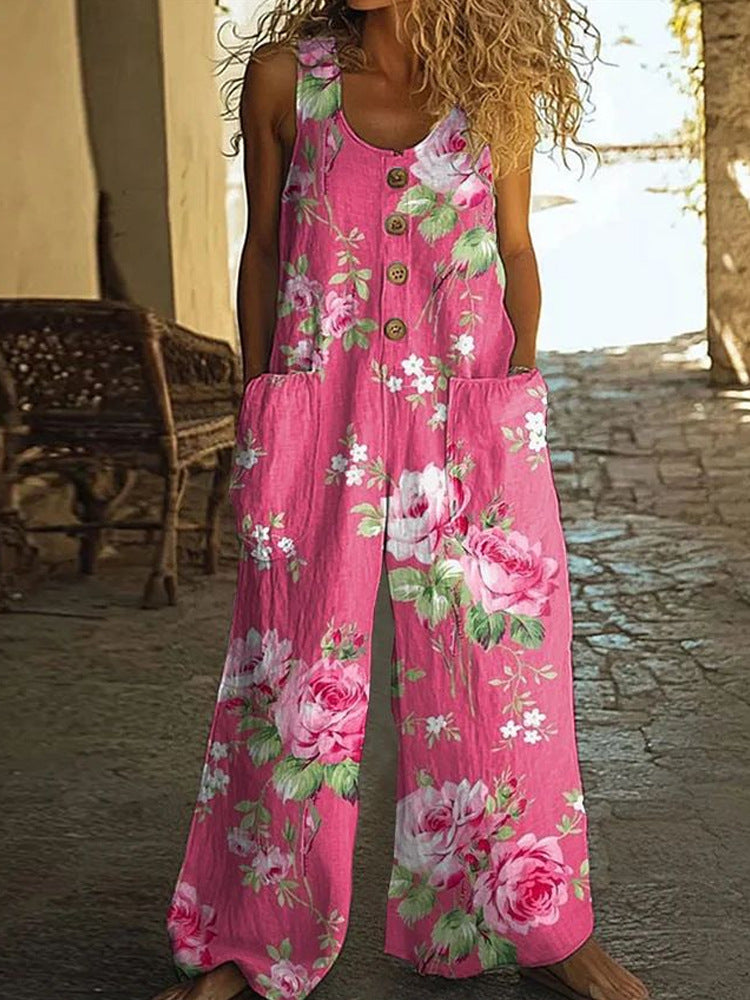 Damen Künstlerische Blumenmuster Latzhose