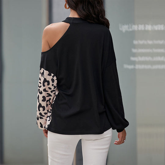 Damen Schulterfreies Sweatshirt mit Leoparden-Panel und Stehkragen Shop Nory
