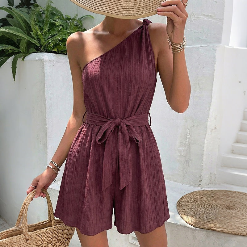 Damen Einseitiger Jumpsuit mit tailliertem Gürtel und fließendem Schnitt