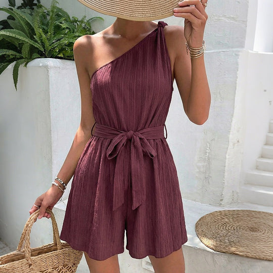 Damen Einseitiger Jumpsuit mit tailliertem Gürtel und fließendem Schnitt