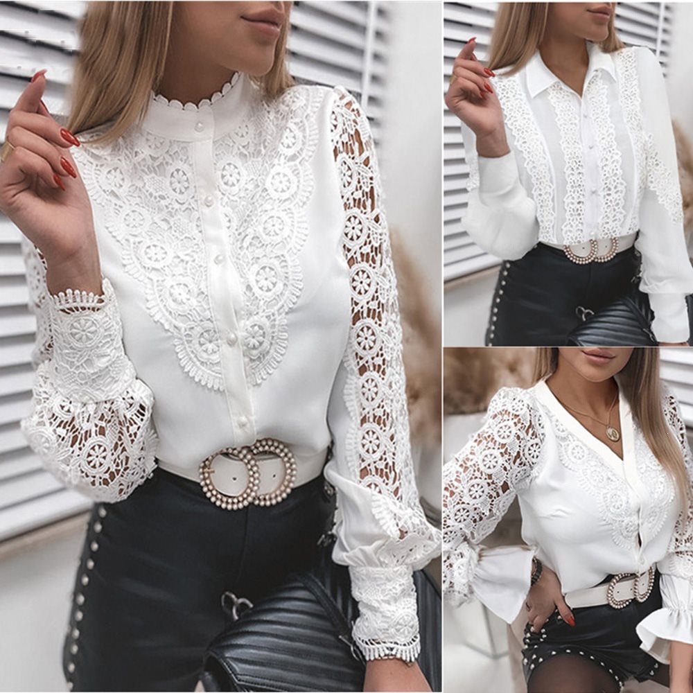Damen Elegante Hemdbluse mit Spitzeneinsätzen, klassischem Kragen und Manschetten Shop Nory