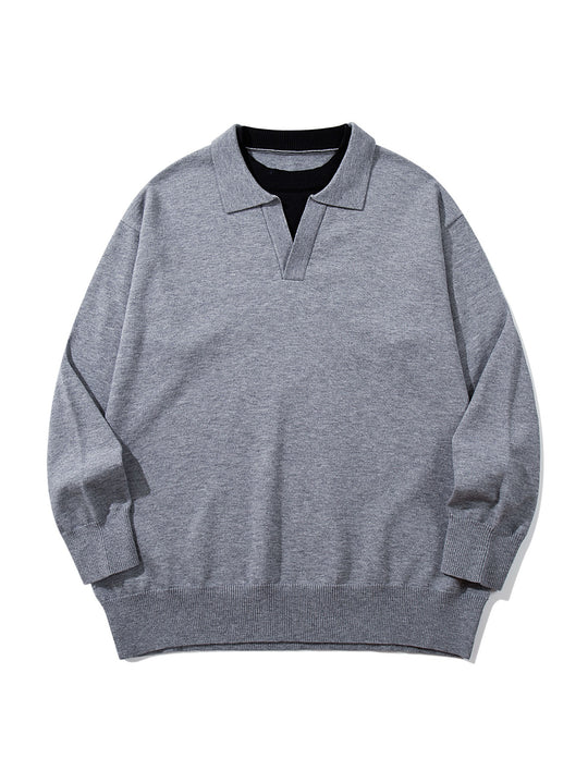 Unisex Feinstrick-Polo mit V‑Ausschnitt‑Cutout und integriertem Rollkragen-Layer Shop Nory