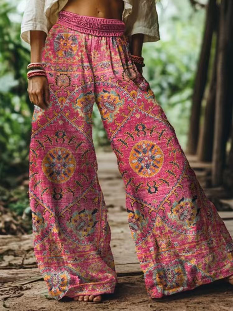 Damen Weite Palazzohosen mit floralem Druck Shopnory