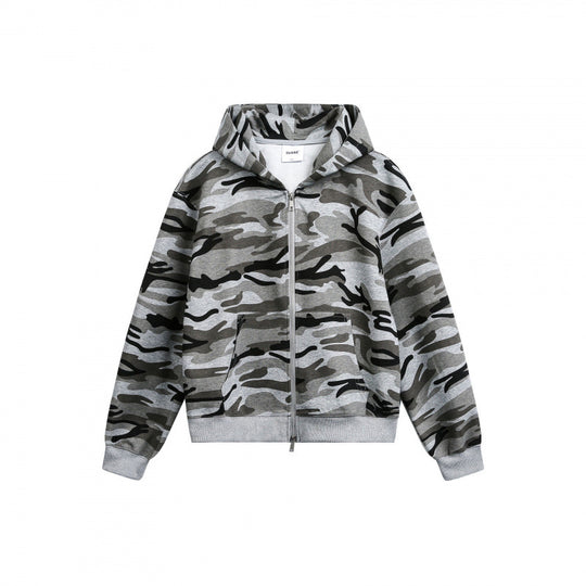 Unisex Kapuzenjacke mit Camouflage-Muster, durchgehendem Reißverschluss und Kängurutaschen Shop Nory