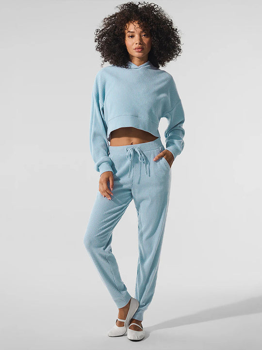 Damen Gerippte High‑Waist Loungehose mit Kordelzug und Bündchen Shop Nory