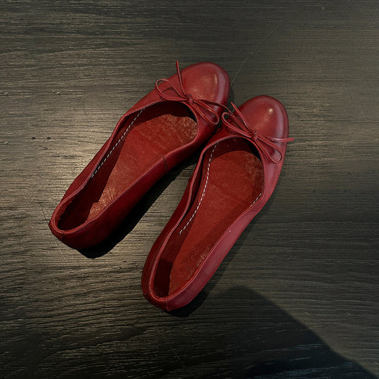 Damen Ballerina Schuhe aus weichem Leder mit elegantem Schleifendetail