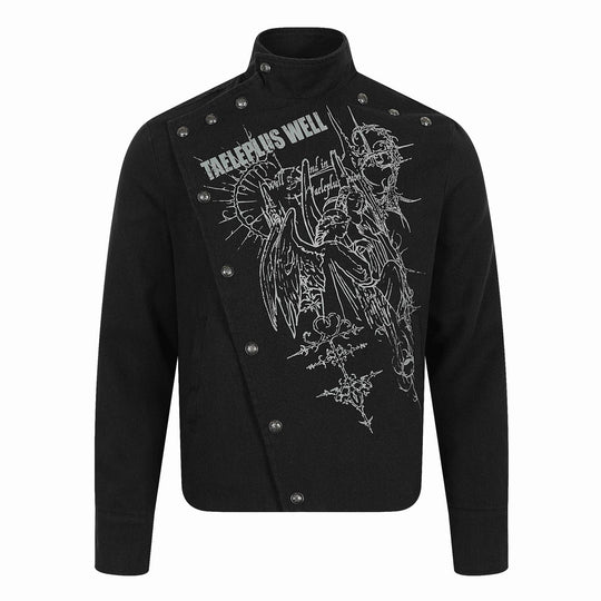 Herren Asymmetrische Blousonjacke mit Stehkragen, Metallknopfbesatz und Grafikprint Shop Nory