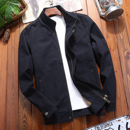 Herren Canvas-Fieldjacke mit Stehkragen, Zipper und gestreiftem Rippbund Shop Nory