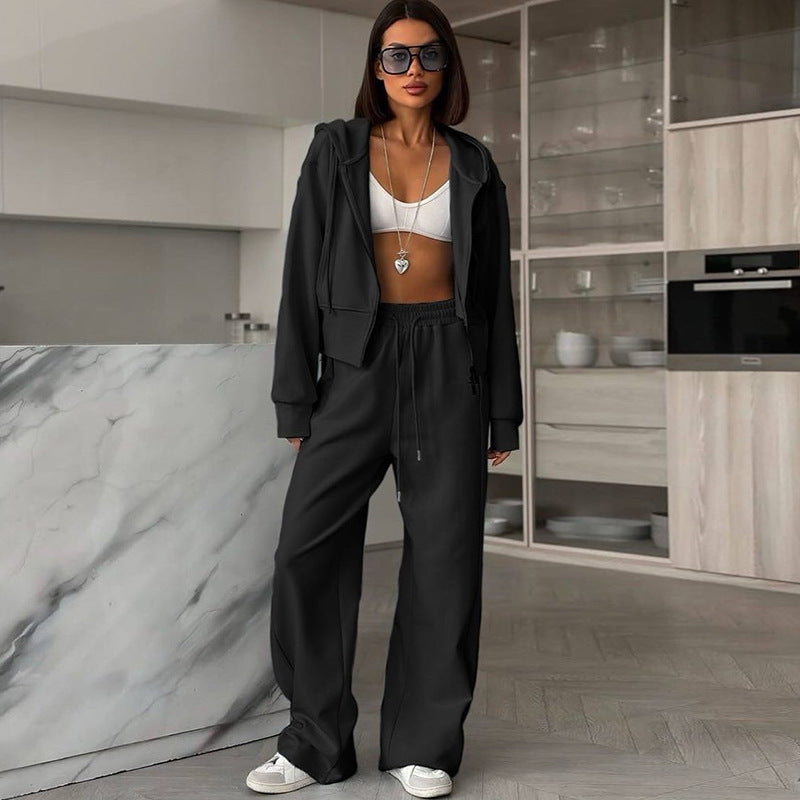 Damen lässiges Set aus cropped Hoodie und weitem Jogginghose