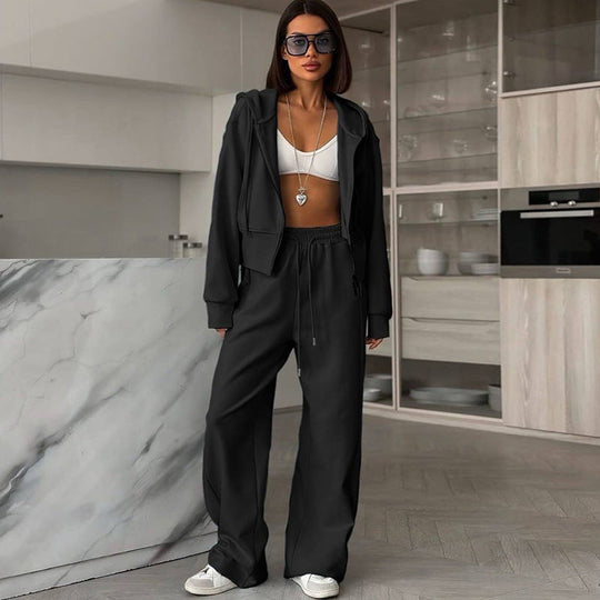 Damen lässiges Set aus cropped Hoodie und weitem Jogginghose