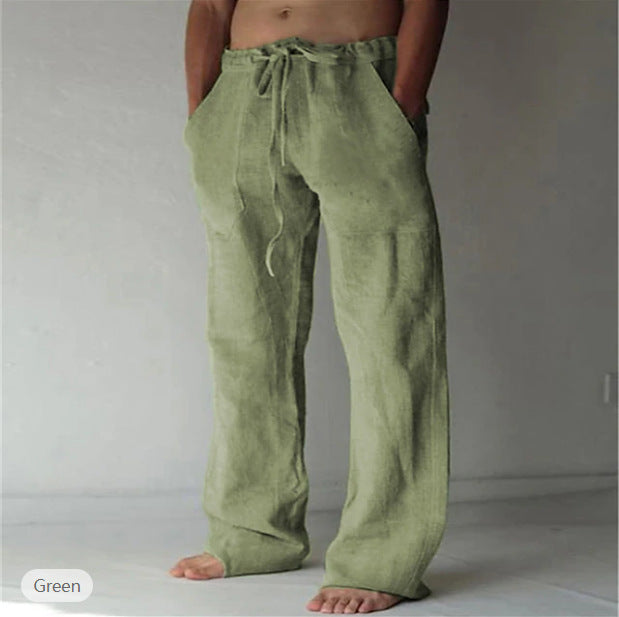 Herren Leinenhose mit weitem Schnitt Kordelzug und Seitentaschen Shop Nory